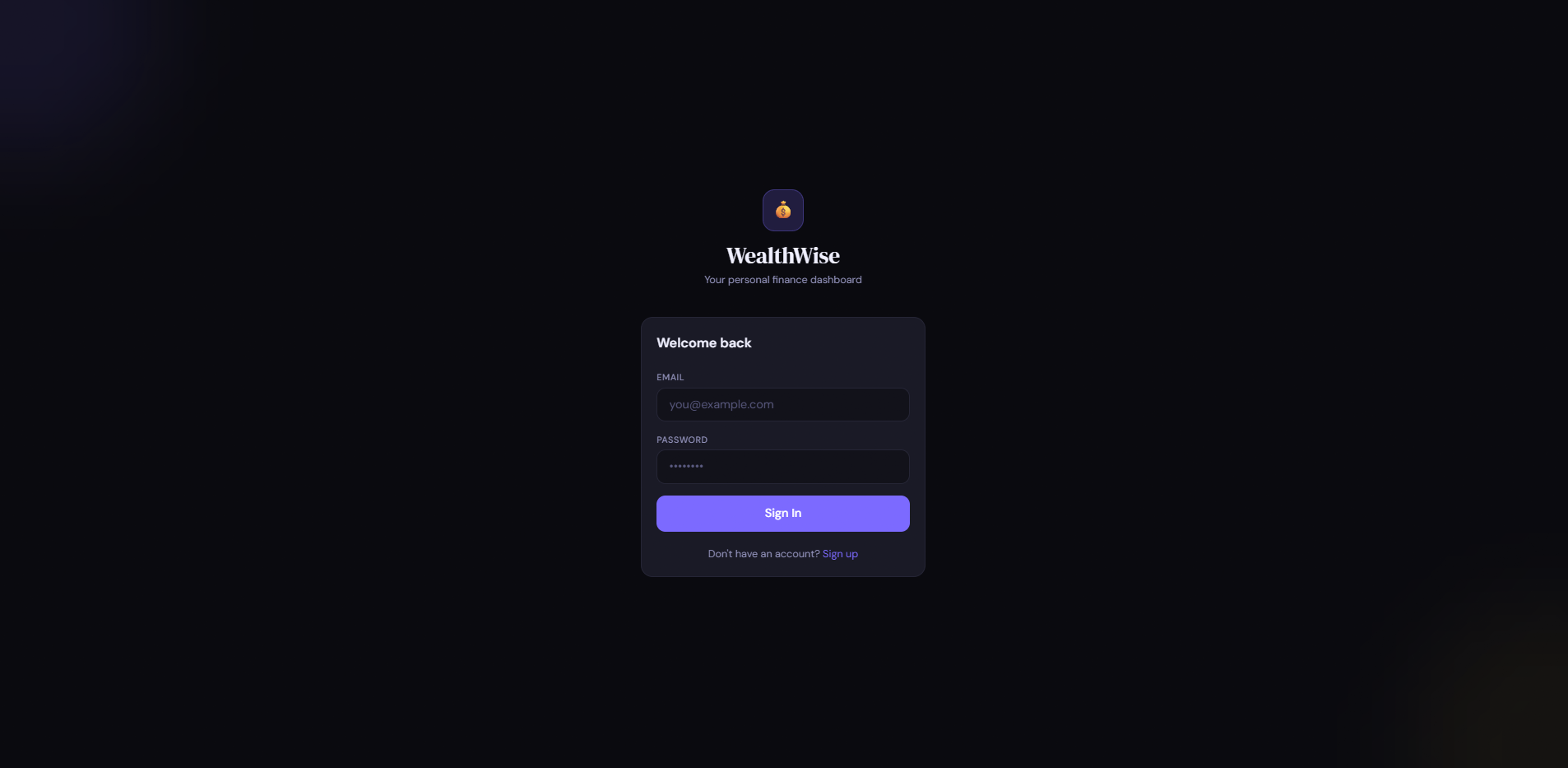 WealthWise authentication screenshot